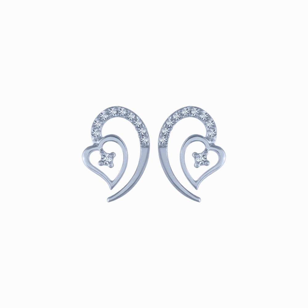 14k (585) White Gold And Diamond Stud Earrings For Women