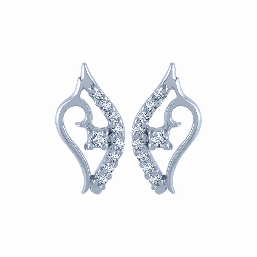 14k (585) White Gold And Diamond Stud Earrings For Women