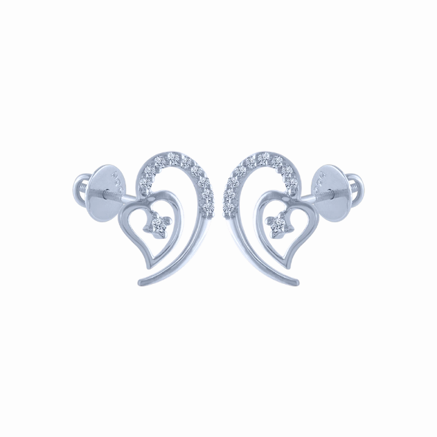 14k (585) White Gold And Diamond Stud Earrings For Women