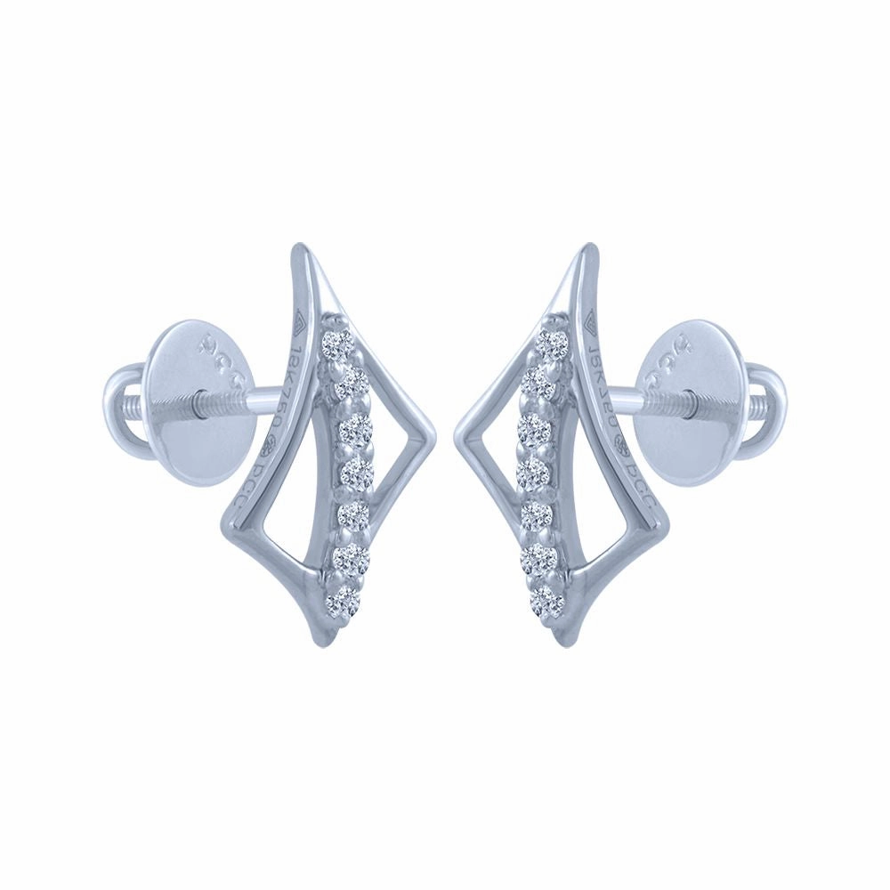 14k (585) White Gold And Diamond Stud Earrings For Women