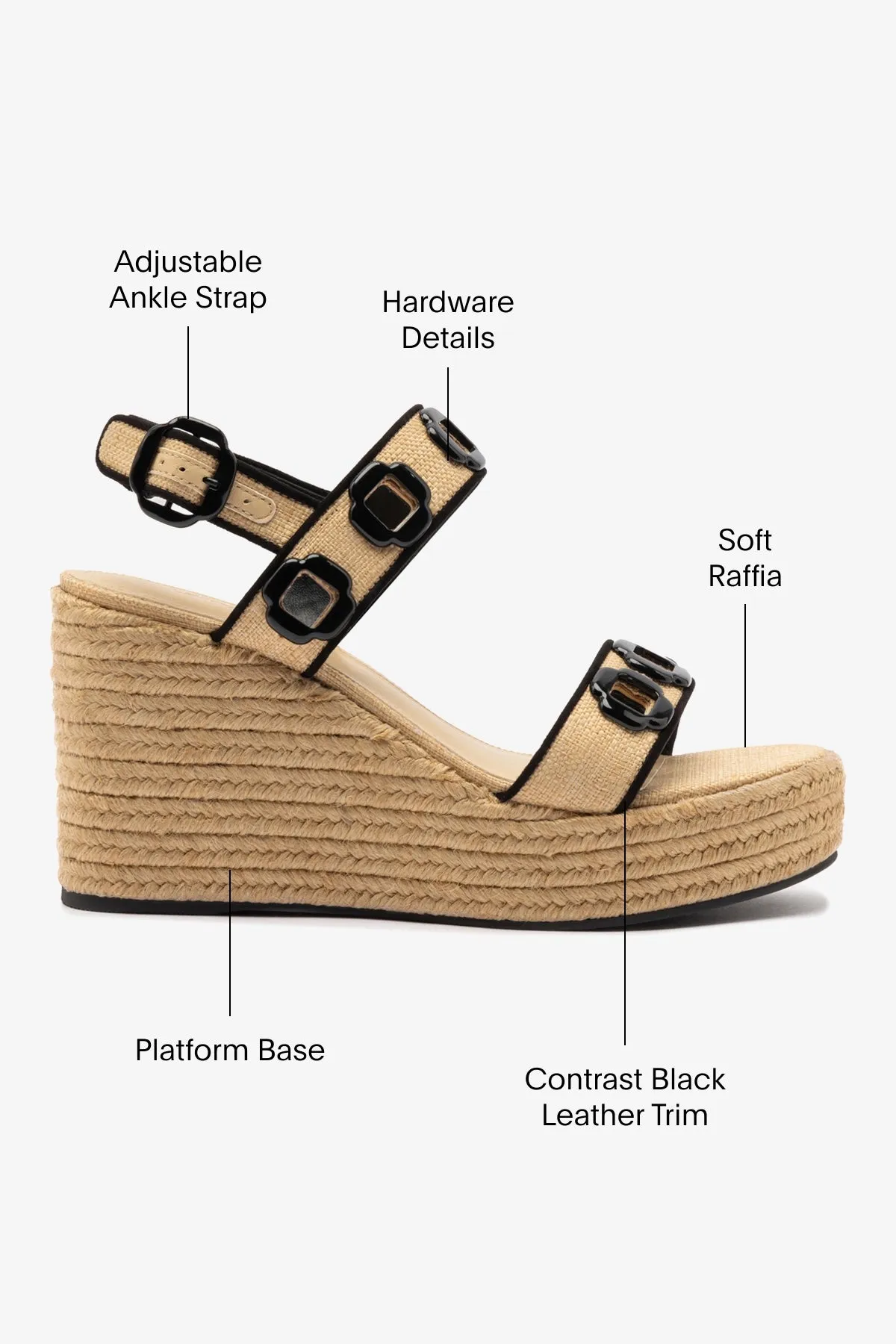 Milan Espadrille In Beige Raffia and Black Trimming