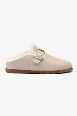 Milan Fur Clog In Mushroom Grey Suede