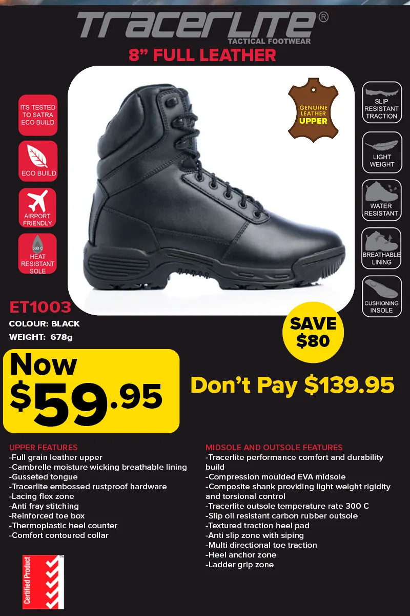 Tracerlite Men??s 8 Inch Full Leather Boot
