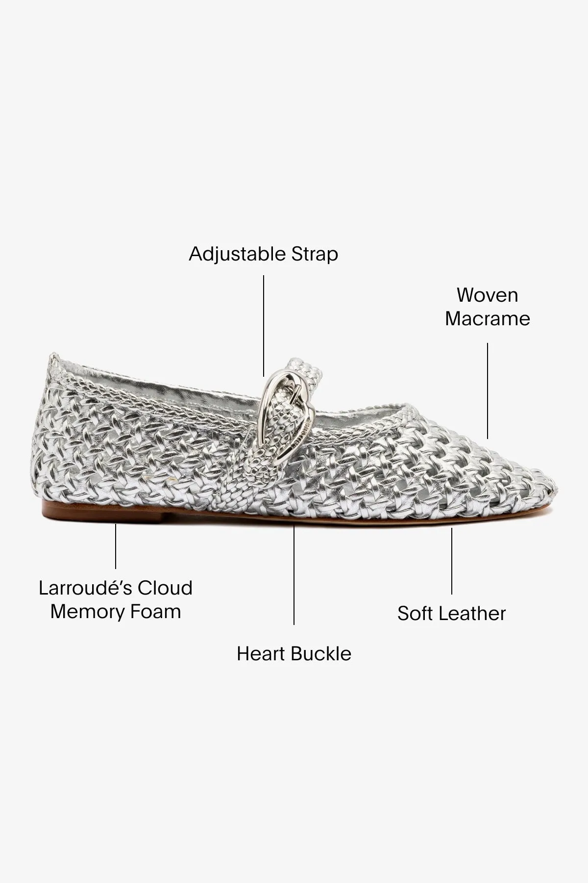 Verona Macrame Ballet Flat In SIlver Metallic Leather