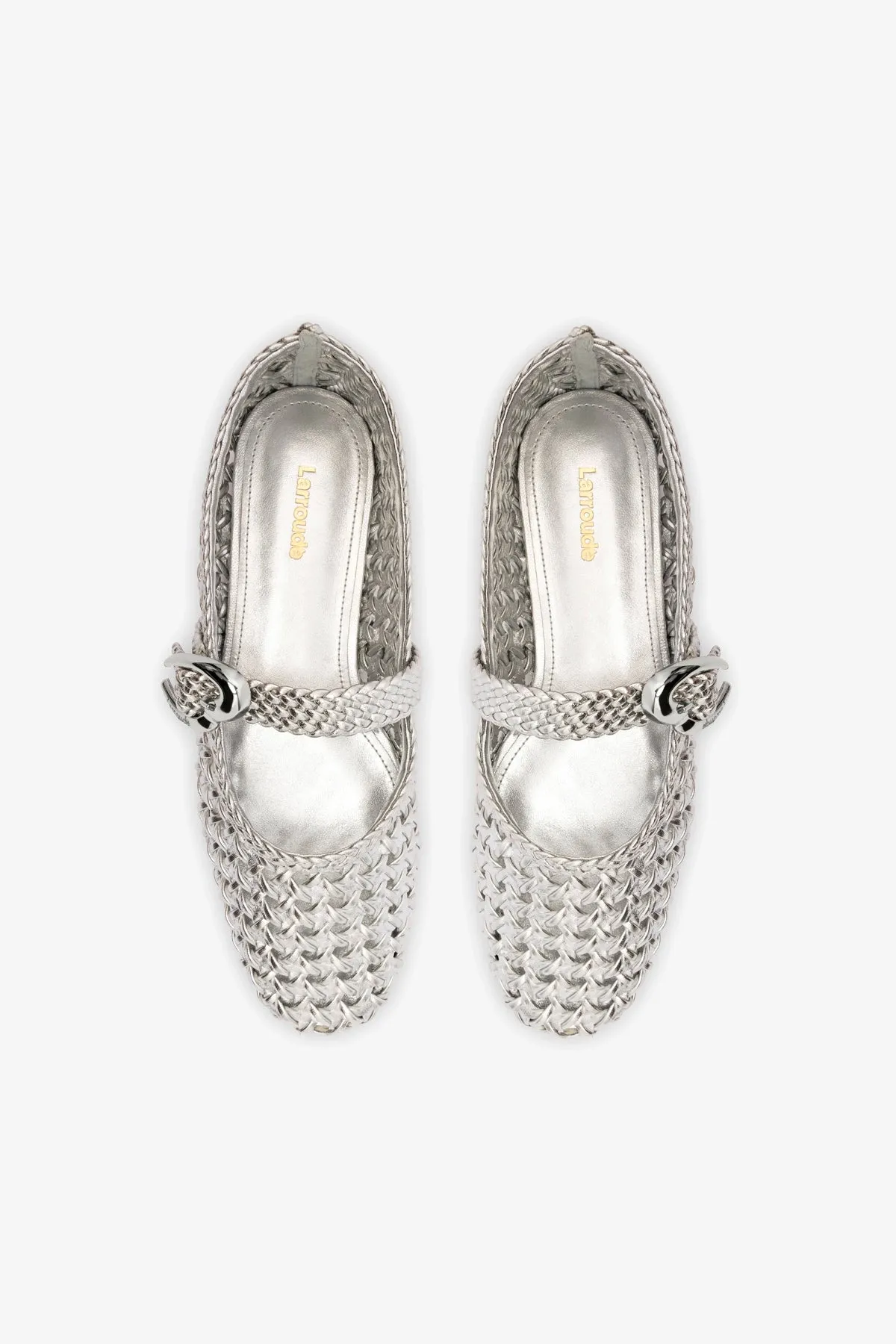 Verona Macrame Ballet Flat In SIlver Metallic Leather